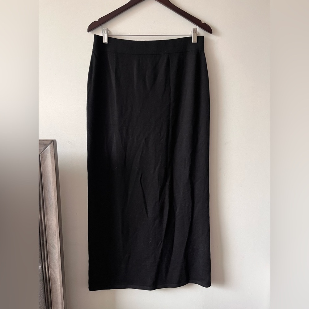 NWT COS 100% Wool Black Knit Stretchy Long Skirt - Medium